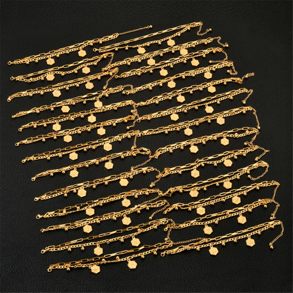 

Layered Chain Bracelet With Letter A-Z Initial Alphabet Charms Bracelets For Women Men Gold Color Stainless Steel Jewelry
