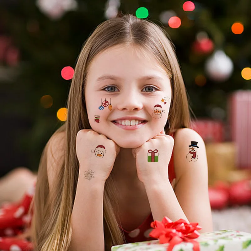 10Sheets Christmas Cartoon Pattern Tattoo Stickers Luminous Waterproof Kids Face Arm Body Temporary Tattoos Xmas Party DIY Decor