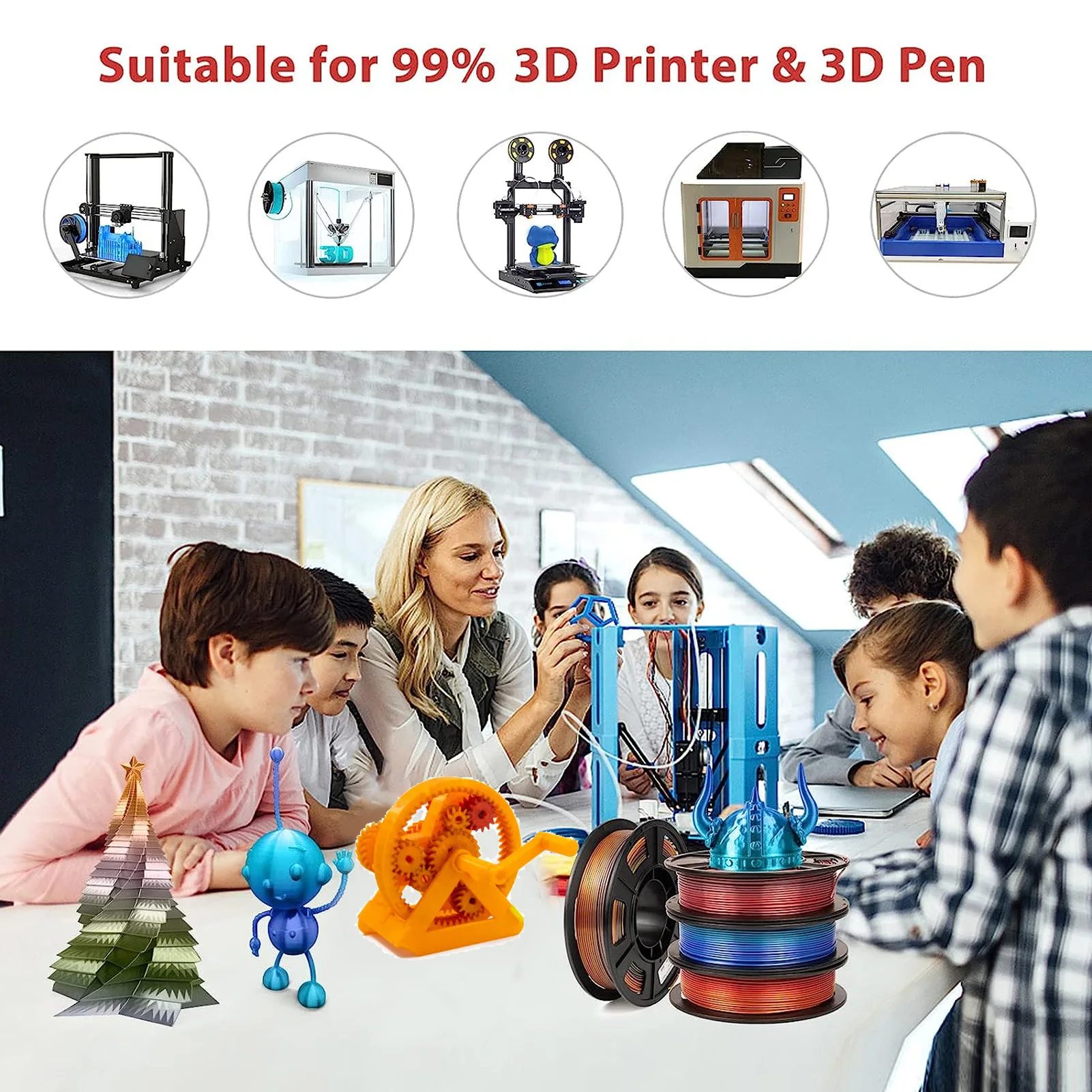 【Sale】1.75mm PLA Filament Bundle Gold Red Dual Color Coextrusion Filament 3D Printing Consumable 200g 30‑45mm/s