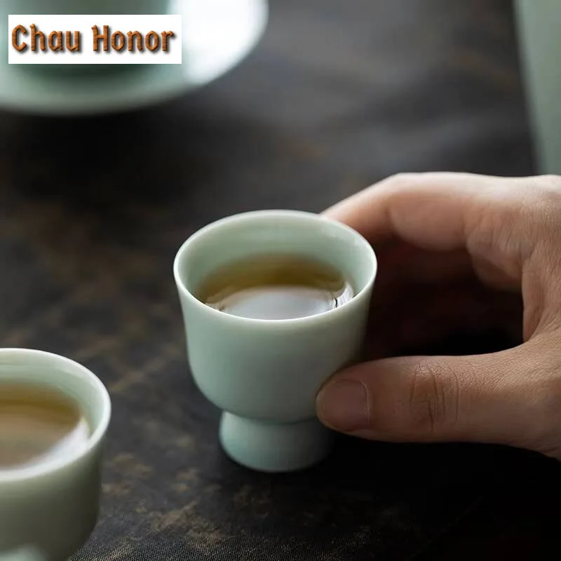 2pcs /set Hutian Kiln Green Glazed Small High Foot Cup Celadon Small Tea Cup Single Master Cup Household Kungfu Teaware Set 30ml