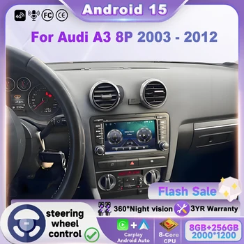 Radio para Auto Android 15 de 7'' para Audi A3 8P 2003 2004 2005 2006-2012, Reproductor Multimedia con GPS, Android Auto, Carplay Inalámbrico y Pantalla Táctil 1