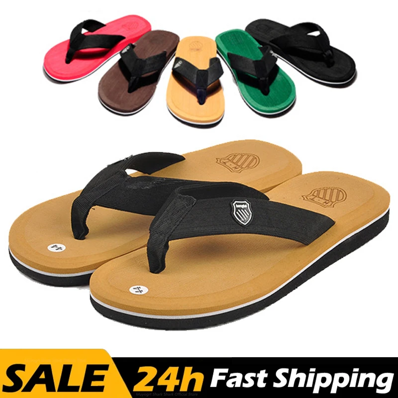 Flip Flops Casual For Men Beach Sandals Summer Non-Slip Flat Slides Indoor House Shoes