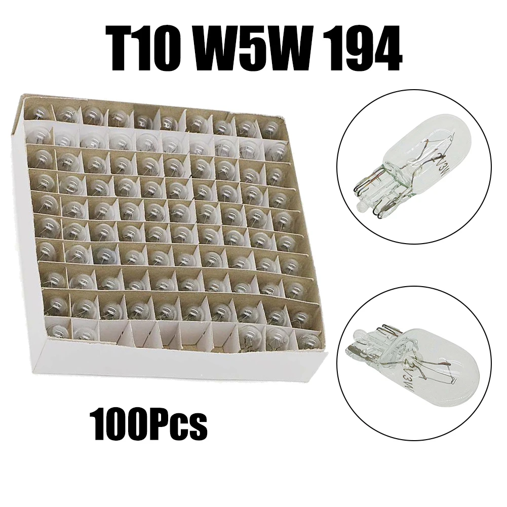 

100PCS W5W 194 T10 Halogen Light Car Bulbs 12V 5W For Clear Wedge Incandescent Instrument Panel Lamp Brake Lamp Auto Tail Bulbs