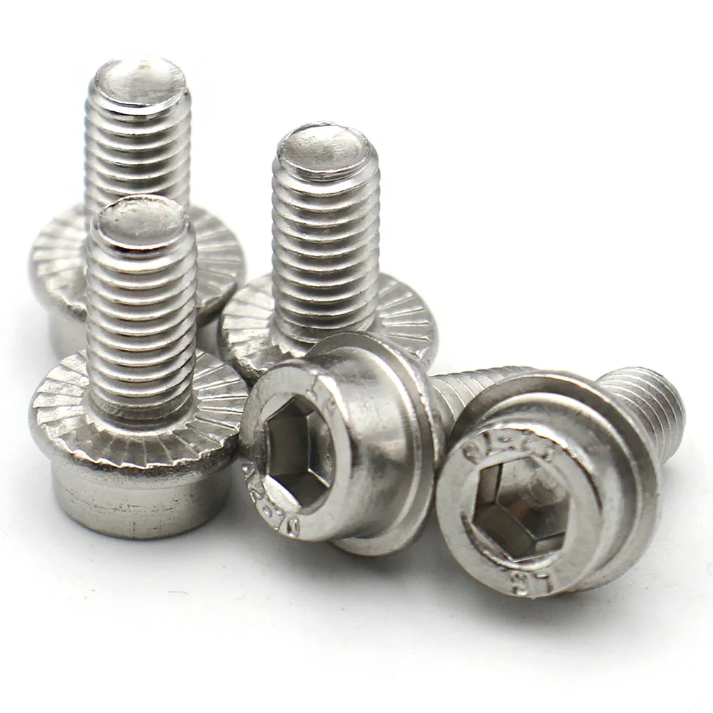 Stainless Steel Flange Hex Socket Cap Anti-Slip Washer Serrated Cylindrical Head Screws Bolt M3 M4 M5 M6 M8 M10 M12 304 A2-70