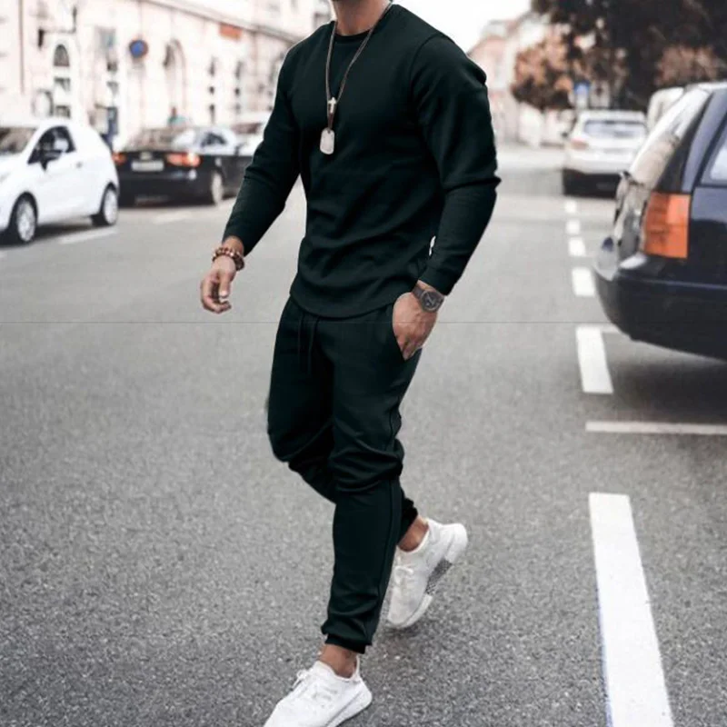 2024 New Summer Loose Casual Knitting Retro Solid Color Men's Wear Handsome O Neck Long Sleeve Suit Chic Y2K Folds Tops