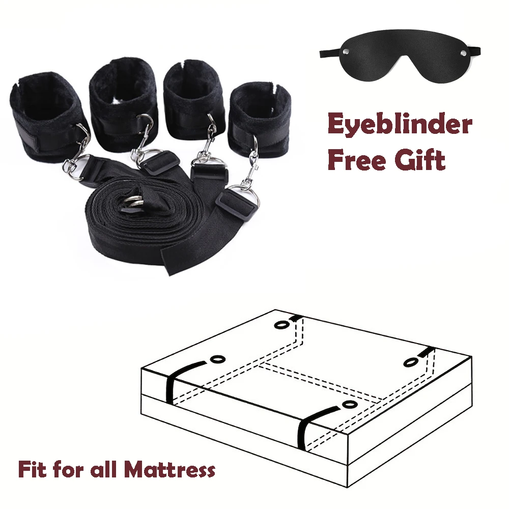 Couple Bed Sex Games Strap System BDSM Bed Restraint Sex Machine Female Handcuff Ankle Cuffs Open Leg Straps Eyeblinder Sex Toy