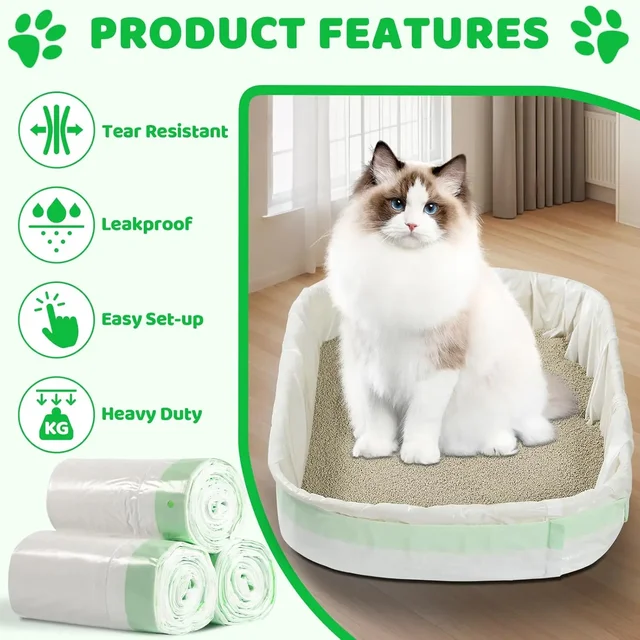 Heavy Duty Extra Thick Litter Pan Liners,Jumbo Drawstring Cat Litter Bags,Large Litter Box Liners 37x18inch 1/2/5 Rolls 6