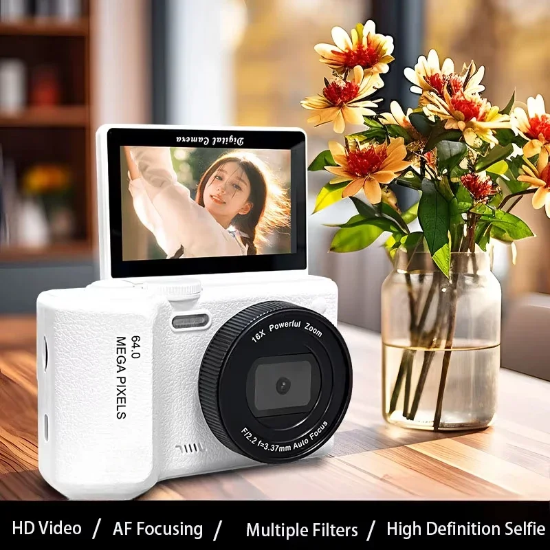 6400W 울트라 HD 4K 디지털 카메라 3.0 셀카 플립 스크린 학생 여행 초보자 캠 사진 CCD 디지털 미러리스 캠코더