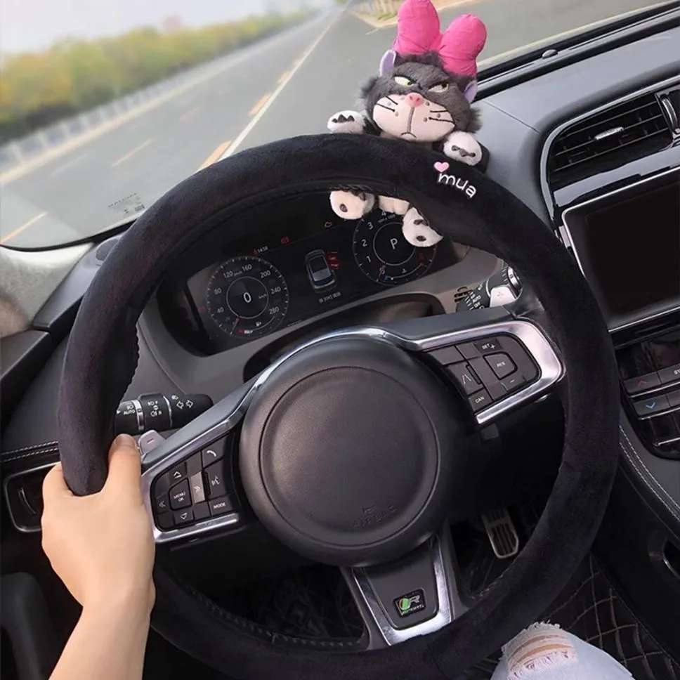 Fluffy Cartoon Panda Cat Plush Steering Wheel Cover - Winter Cozy, Cute & Anti-Slip Design