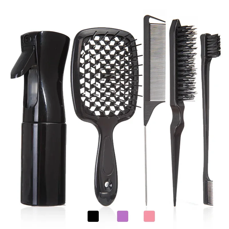 Detangling Hair Brush 5pcs/set Detangling Hair Brush Curly Hair Curved Rat Tail Comb Set Edge Brush Curly Salon Tools