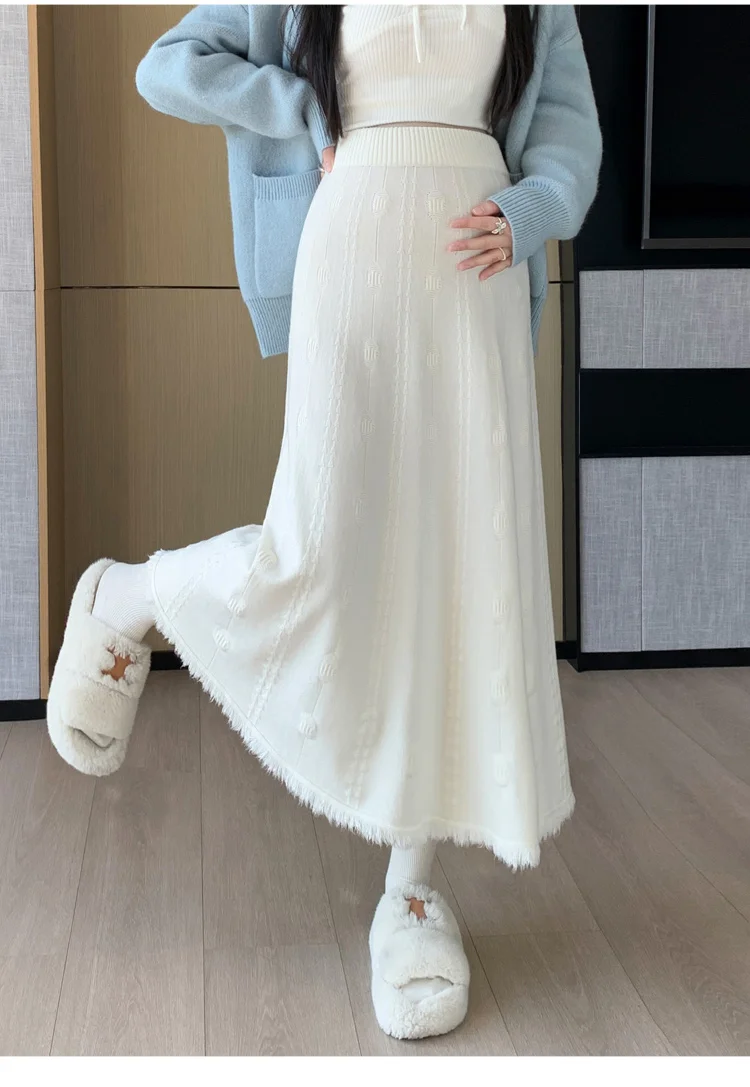 Japanese Style Maternity Belly Skirt Black High Waist Tassel Patchwork Pregnant Woman A-line Skirt Pregnancy Umbrella Skirts