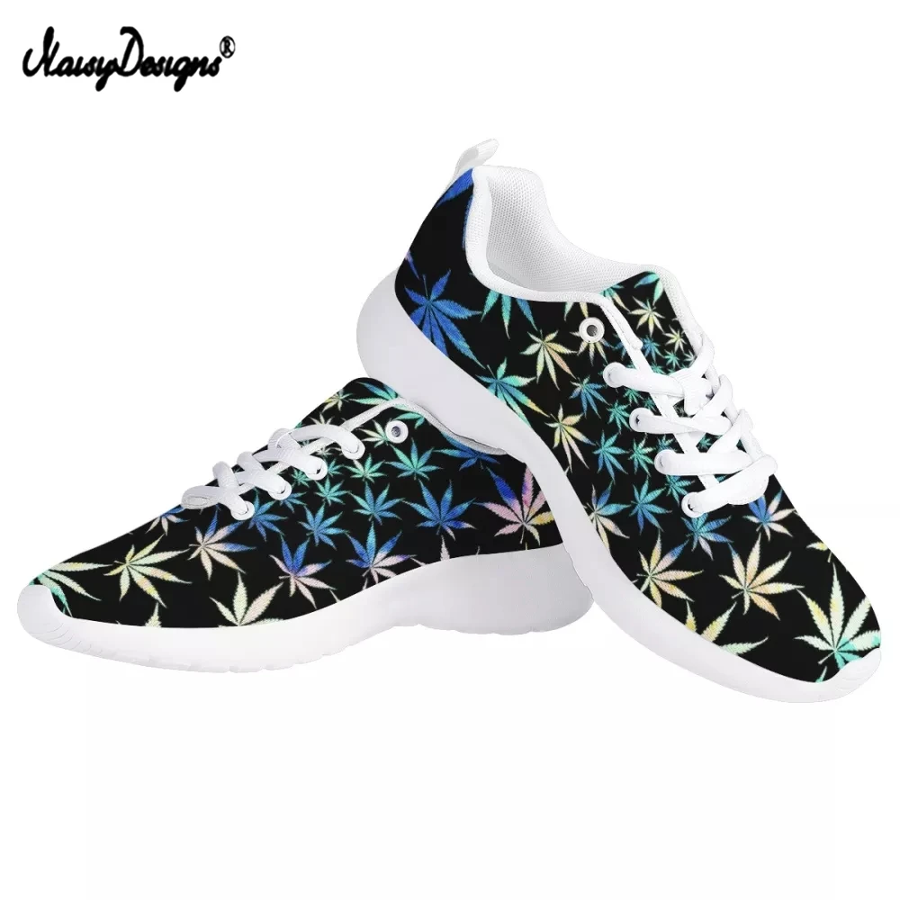 

Noisydesigns 2021 Women Mesh Sneakers White Breathable Tennis Sport Sneakers Tropical Weed Leaves Pattern LightWeight Shoes