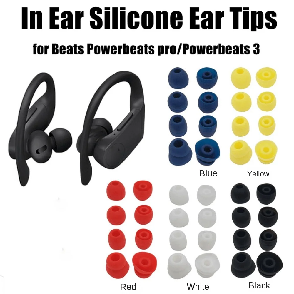 4 Pairs Replacement Ear Tips Sound Isolating Multi Colored Ear Buds Washable Silica Gel for Beats Powerbeats pro/Powerbeats 3