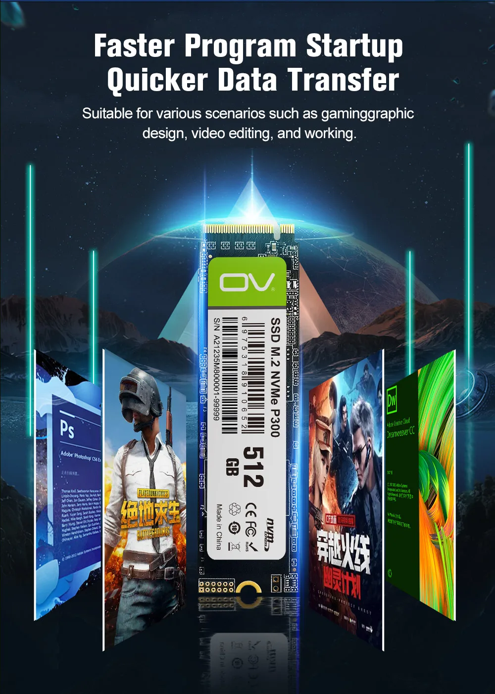 OV SSD Nvme M2 1TB 2TB 128GB 256GB 512GB HD Notebook Internal State Solid Drive Steam Deck M.2 PCIe 2280 Hard Disk Heat Silk DIY