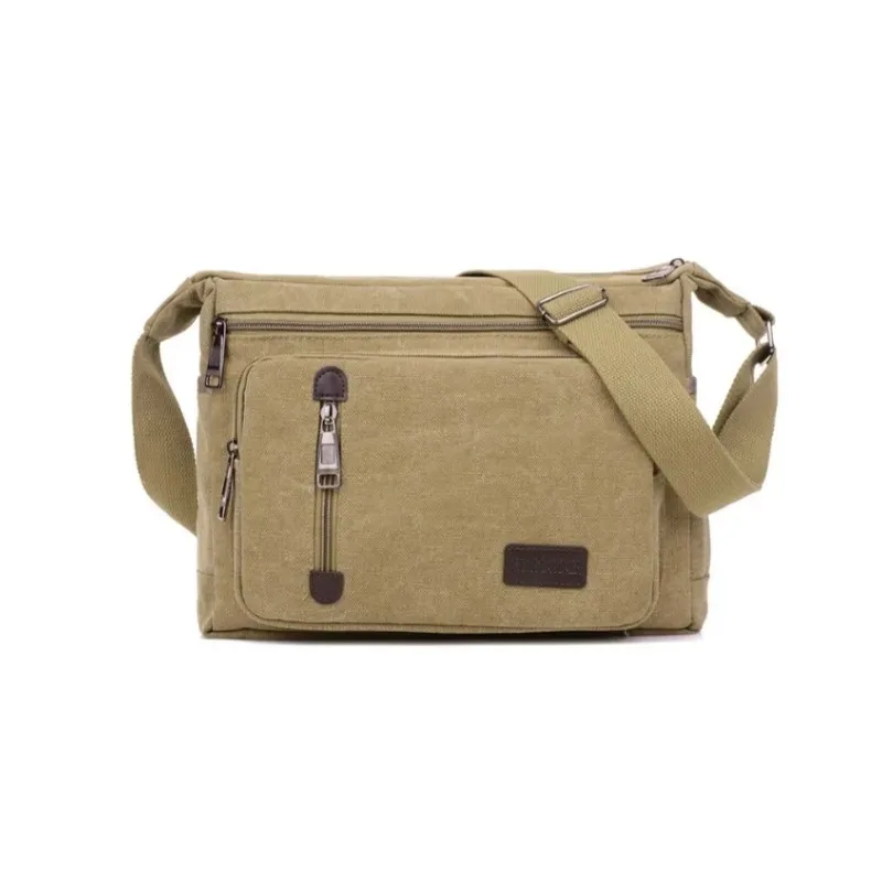 Canvas Shoulder Crossbody Bag for Men Women Retro Simple Fashion Multi Layered Square