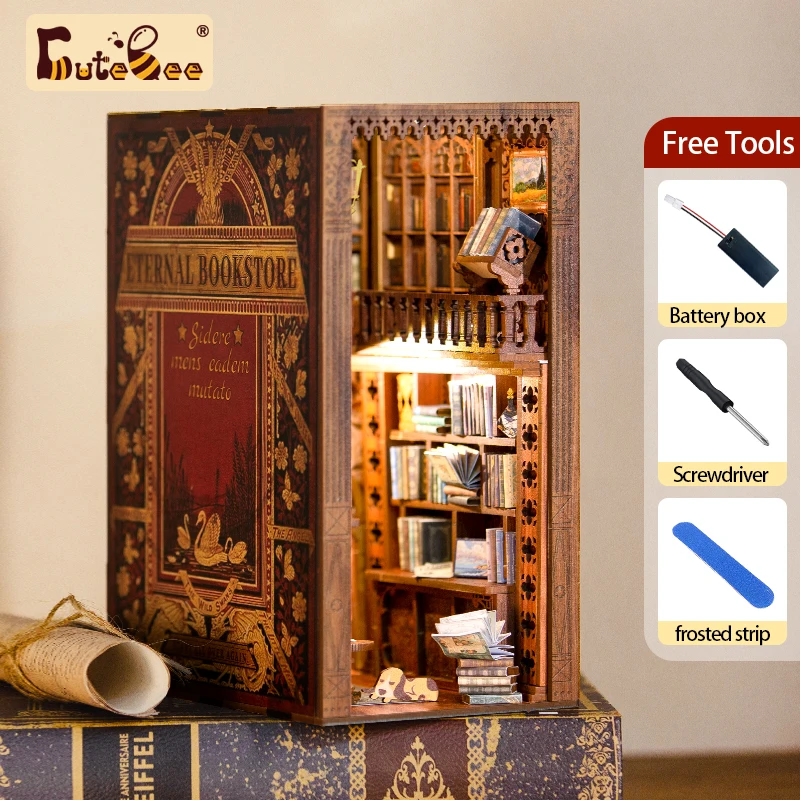 Cutebee-DIY Miniaturas De Madeira Livro Nook, Inserção De Prateleira, Modelo Dollhouse, Roombox Building Kit, Brinquedos Estante, Bookend para Presentes De Natal Cutebee-DIY Miniaturas De Madeira Livro Nook, Inserção De Prateleira, Modelo Dollhouse, Roombox Building Kit, Brinquedos Estante, Bookend para Presentes De Natal