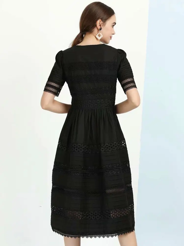 Elegantes para as Mulheres Vestido de Moda Zzsluia Vestidos Pesado Designer Magro Sólido Midi Manga Curta Verão Uma Peça Feminina Oco 2 oco designer magro sólido midi vestido de