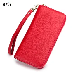 Elegant Genuine Leather Women's Tassel Clutch Wallet with RFID Card Holder (Red)