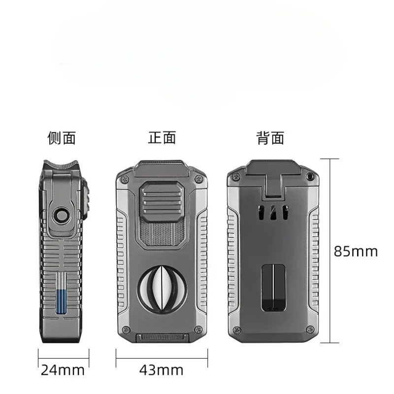 2024 Multifunctional Three-jet Flame Direct Injection Cigar Lighter with Built-in V-shaped Cigar Cutter Portable Five-in-one 5
