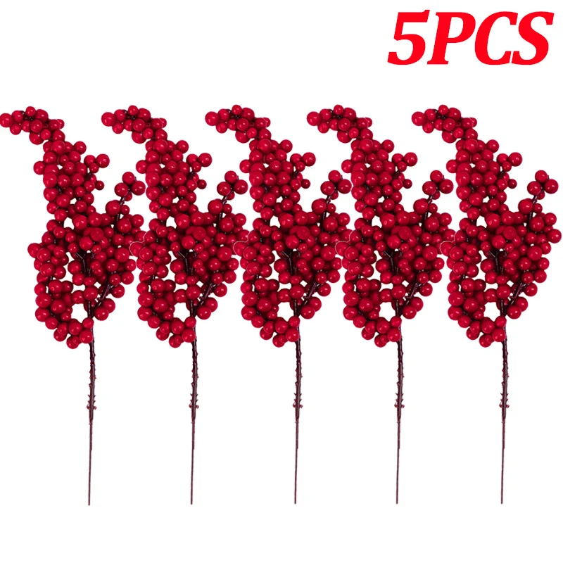 thumbnail image 1 of Rama de bayas artificiales de Navidad, plantas de bayas de acebo rojas, flores falsas, regalo de bricolaje, decoración de ramas de pino, bayas, suministros de decoración del hogar, 1 of 5