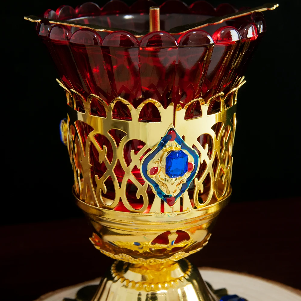 Orthodox Church Candle Holder Gold Plated Single Candlestick with Colored Enamel Religion Church Home Table Easter Decor