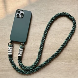 Crossbody Lanyard Necklace Liquid Silicone Soft Matte Shockproof Phone Case - 13Promax (Dark green)