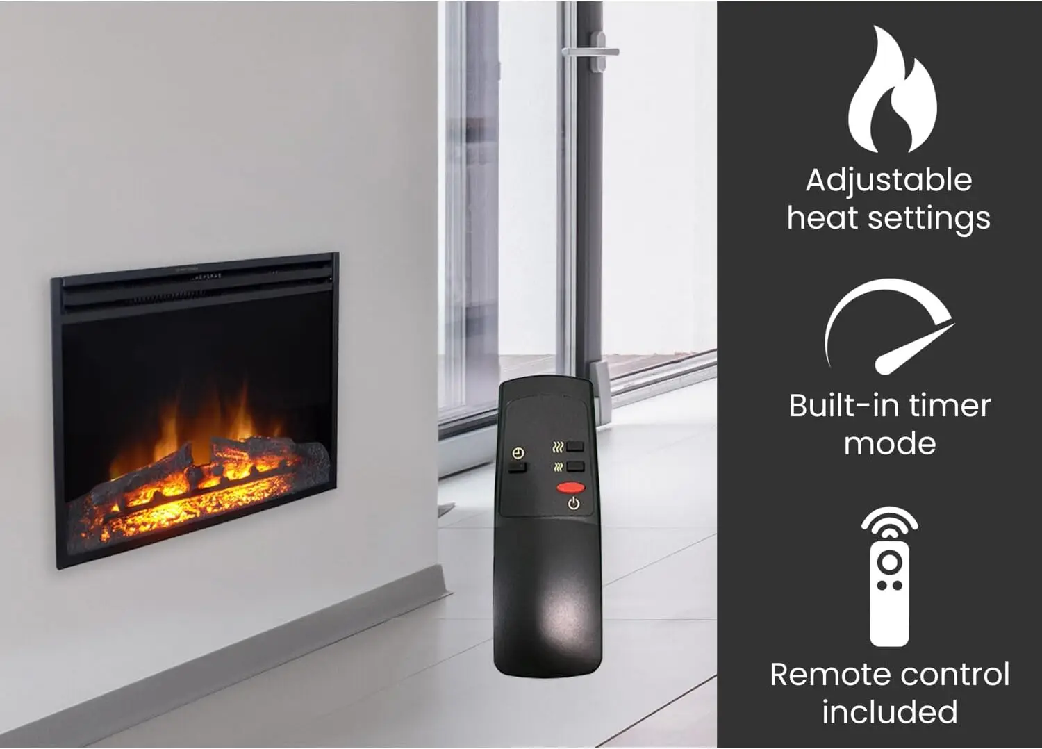 23-In. Freestanding 5116 BTU Electric Fireplace Heater Insert w/ Remote Control & Timer Flame Effect, Safety Shut Off, Dimmer 3