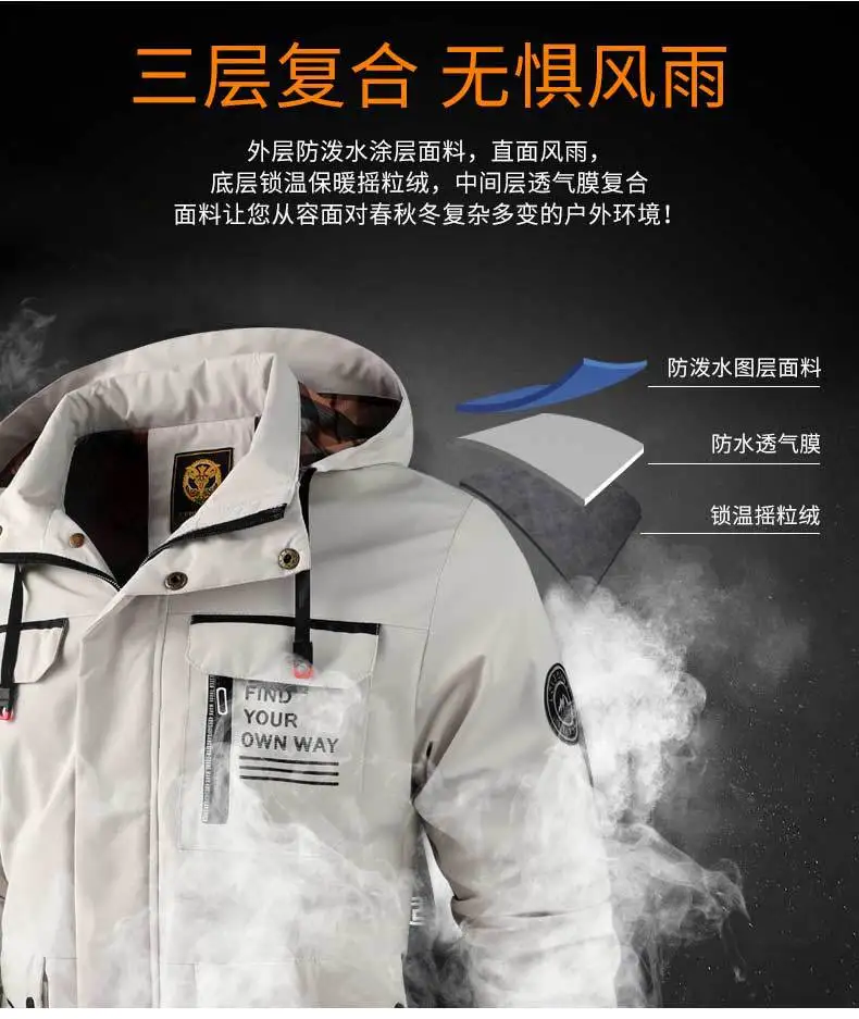 Description Picture 3 of item2023Casual High Quality Jacket Men's Hooded Windbreaker Outdoor Warm Clothing Lightweight Waterproof Fashionable Cold Protection