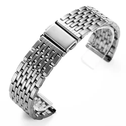 Silver Stainless Steel Watch Band with Double Press Folding Clasp - 20mm (Silver)