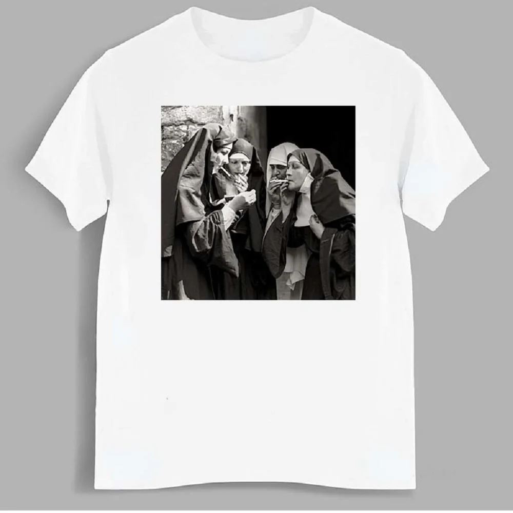 Contrast Nun Smoking Drink 2D Print Summer Men's O-Neck T