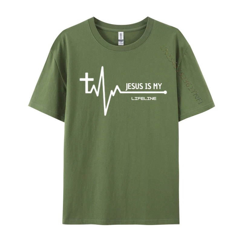 Christian Heartbeat Cross Graphic Leisure Top T-shirts for Boys Cotton April FOOL DAY Tops Tees Clothing Shirt 2024 New Crewneck Christian Heartbeat Cross Graphic armygreen