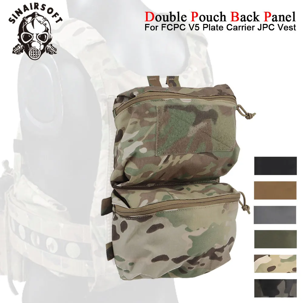 

Tactical Back Panel Double Pouch FCPC V5 Plate Carrier Molle Zipper Portable GP Bag Comm Routing Loop Airsoft Vest Accessories