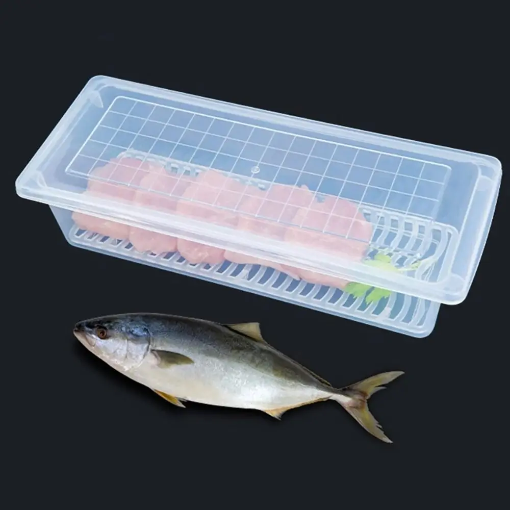 Refrigerator Frozen Fish Drain Crisper Kitchen Sorting Storage Box Food Grade PP Rectangular Refrigerator Box with Lid Organizer