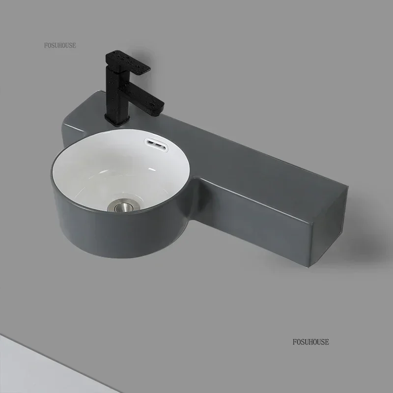 Ceramic Bathroom Sink Wash Basin Bathroom Fixture Simple Small Apartment Wall-mounted Narrow Side Home Mini Vessel Sink