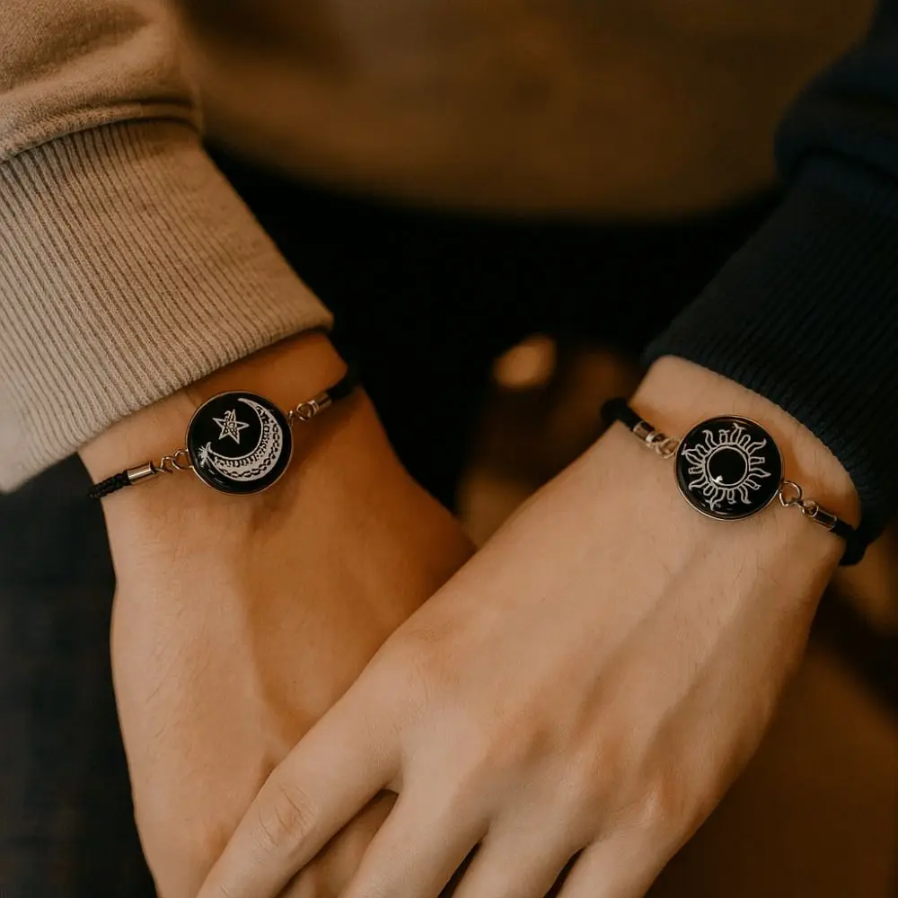 1 pair Sun Moon Pattern Couple Bracelet Adjustable Punk Braided Bracelet Luminous Rope Bracelet Couple Jewelry Gift