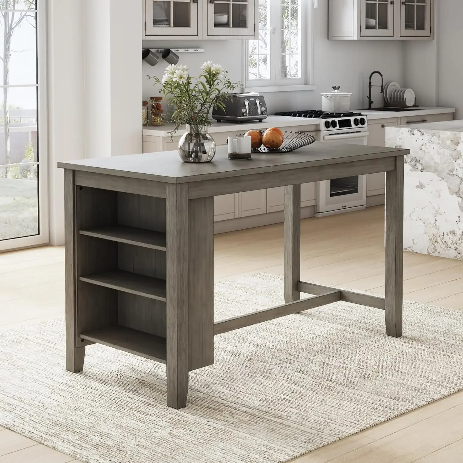 NEW-Caitbrook Rustic Counter Height Dining Table with Storage, Dark Gray