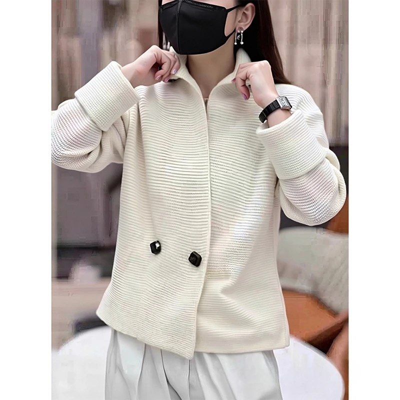 New Autumn and Winter Button Women's Knitted Sweater Elegant Office Women's Solid Color Cardigan Double-breasted Jacket
