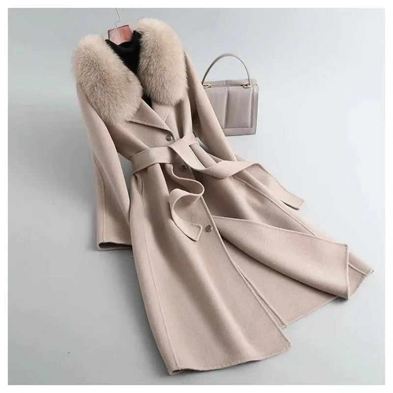 

Double-Sided Imitation Cashmere Windbreaker Jacket Women's Overcoat 2024 Autumn Winter New Korean Fur Collar Long Slim Wool Coat