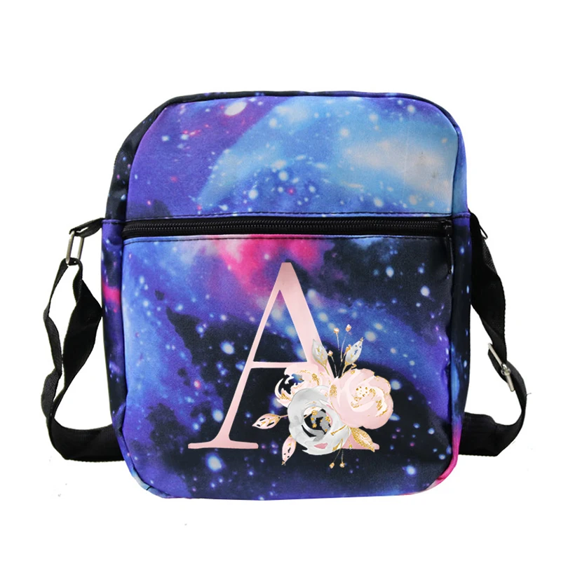 

26 Alphabet Flower Messenger Bag Starry Sky Color Women Crossbosy Bag Casual Canvas Mini Handbags Purse Lipstick Teen Tote Bags