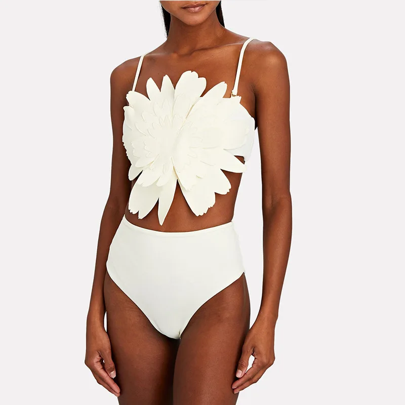 2023 New Fashion Solid Color Swimwear Sexy Strapless Backless Removable Shoulder Strap Split Swimsuit Ladies Bikini Swimming