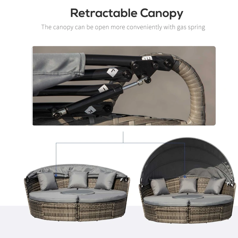 4-Piece Patio Furniture Set, Round Convertible Daybed or Sunbed with Adjustable Sun Canopy, Sectional Sofa, Blue/Gray/White 4