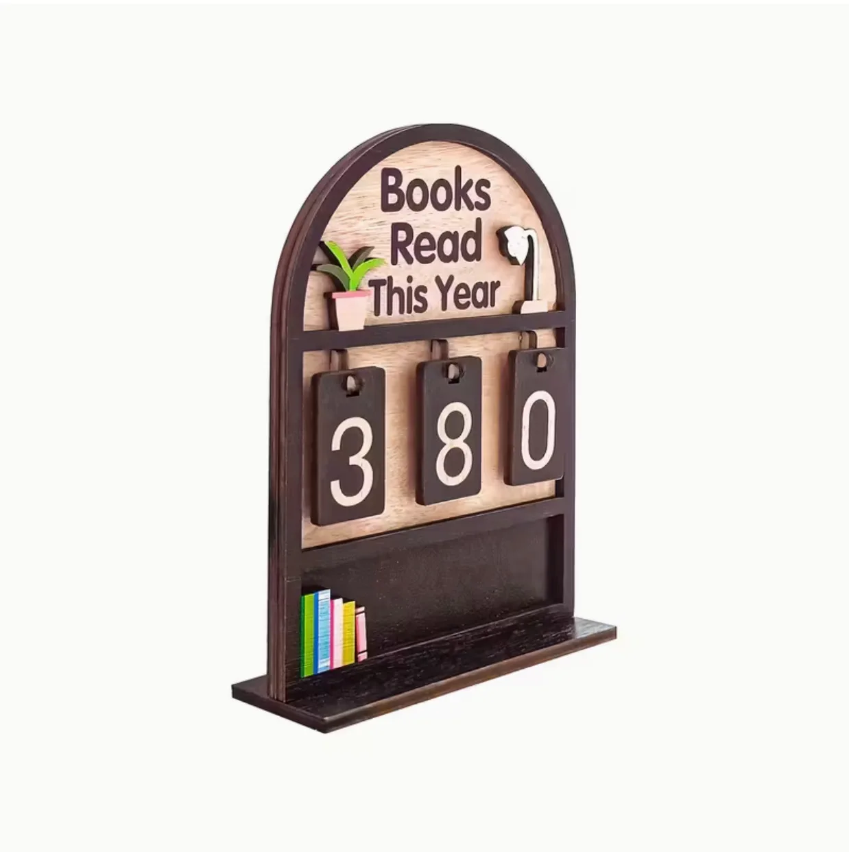 Wooden Annual Reading Tracker Display Tracks Up to 999 Books Text Base Design Sturdy Book Shelf Decoration Gift for Book Lovers