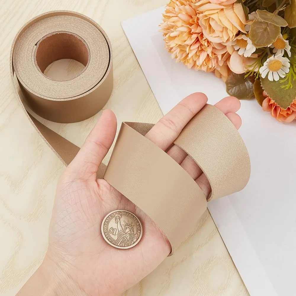 2M PVC 양면 인조 가죽 리본 의류 가방 제작용 밀색 37.5mm 2.19 야드(2m)/롤