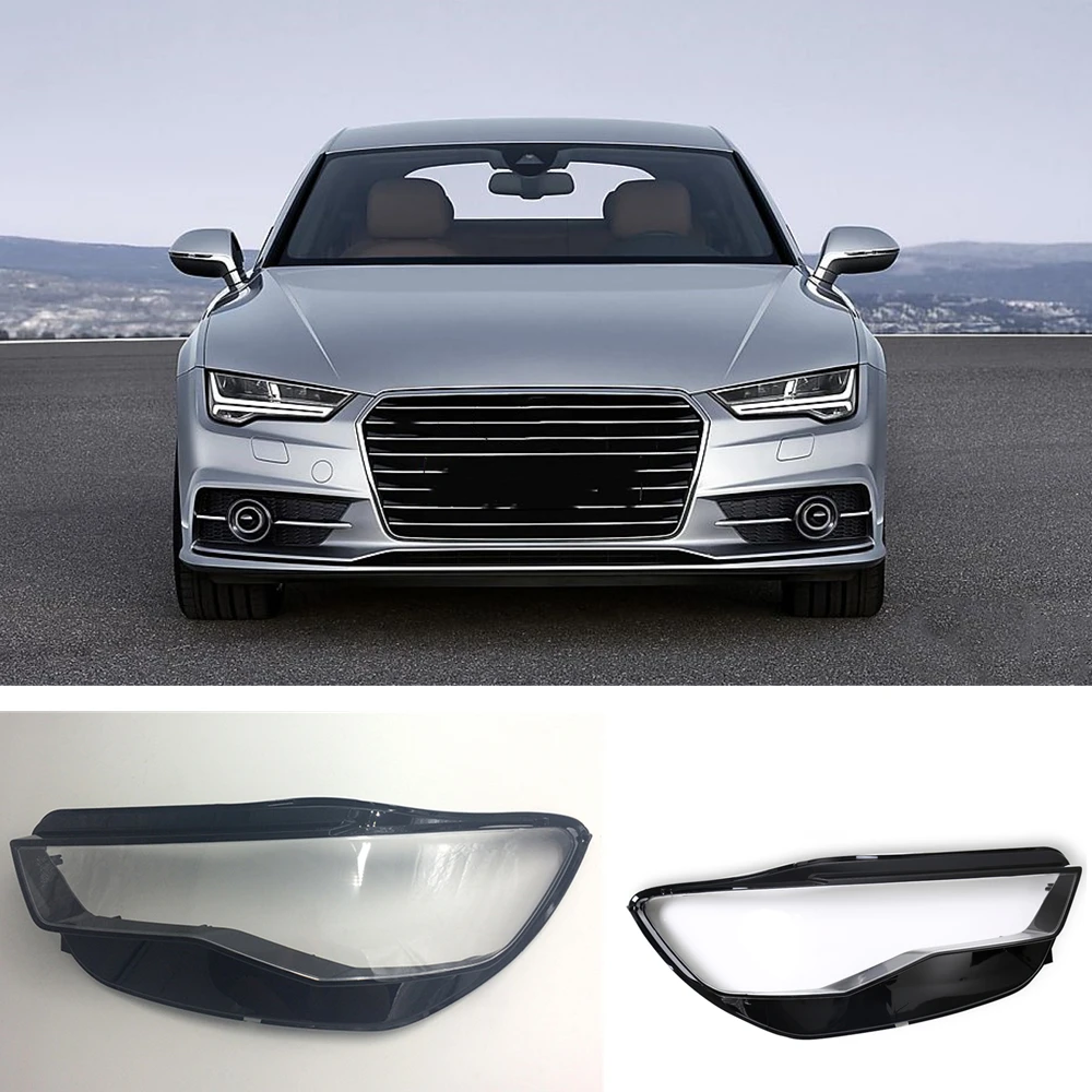 

2PCS Front Headlight Lens Cover Lampshade Shell Protect Frame Case For Audi A6 C7 2016 2017 2018