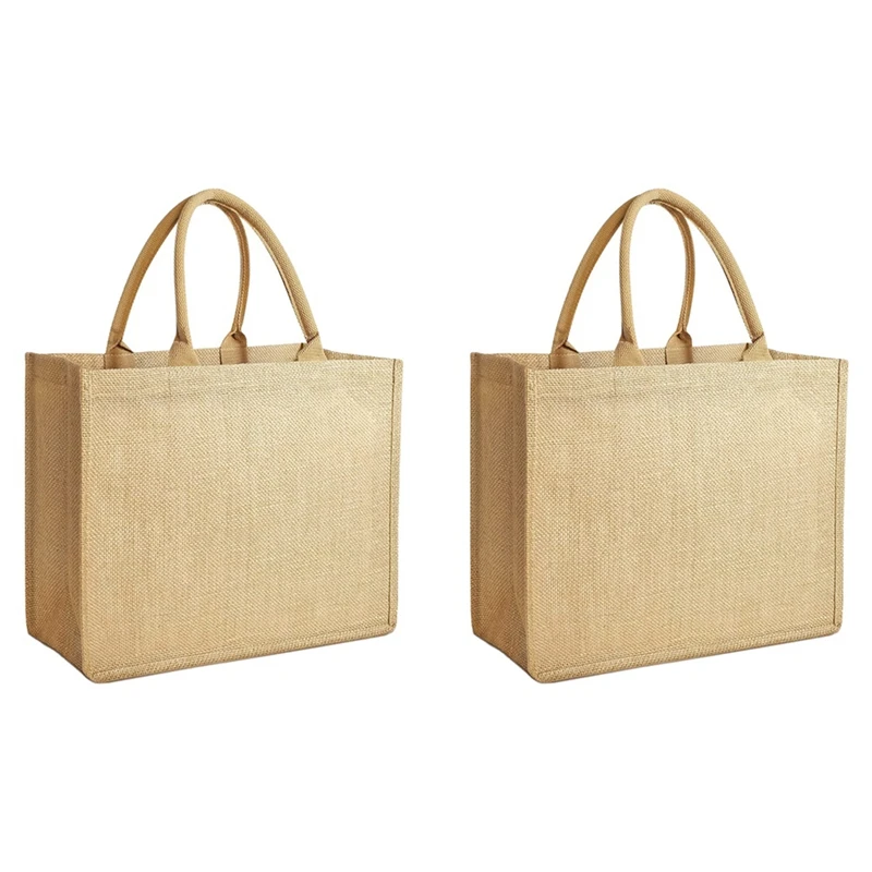 

Burlap Jute Tote Bags Reusable Cotton Shopping Grocery Bag Bridesmaid Tote Bags Laminated Interior With Handles