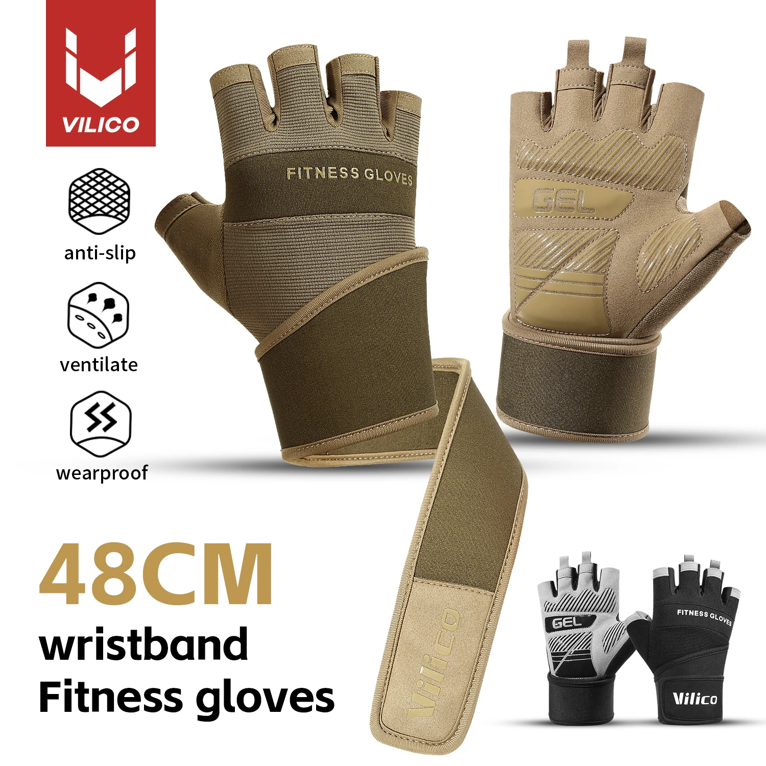 Cycling Gloves Half Finger Gym Weightlifting Dumbbell Training Anti-Slip Fitness Gloves Workout Crossfit Exercise Gloves
