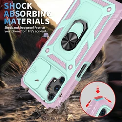 Durable Kickstand Cover Case with Rotating Ring Holder for Galaxy S21 (Green and pink)