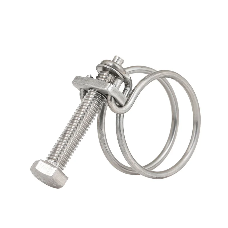 304 스테인레스 스틸 이중 와이어 목구멍 후프 호스 클램프 조정 클립 고무 파이프 클램프 배관 고정 장치 고정