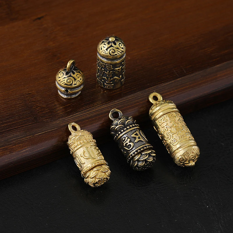 

1PC Hollow Brass Buddha Sutra Cylinder Pendant Keychain Necklace Jewelry Pill Box Container Bottle Keychains