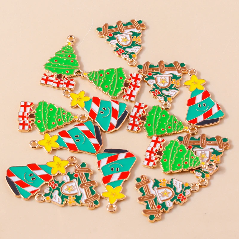 20 Stück niedliche Emaille-Weihnachtsbaum-Charms-Anhänger für die Schmuckherstellung, Neujahrs-Tropfenohrringe, Halsketten, Armbänder, DIY-Bastelbedarf – Detail 4